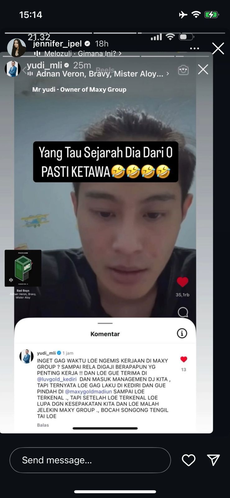 postingan Yudi bongkar masa lalu DJ Panda [instagram]